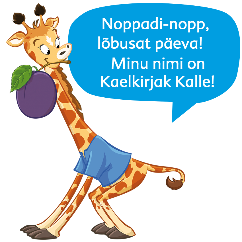 Kaelkirjak, kes hoiab käes ploomi koos teksti sisaldava kõnemulliga.