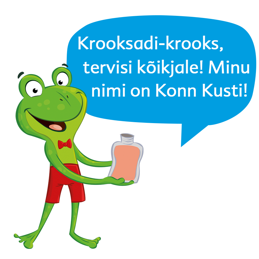 Konn, kes hoiab pudelit, milles on teksti sisaldav kõnemull.