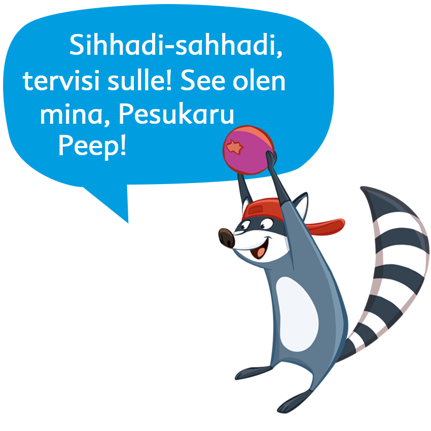 Pesukaru, kes hoiab roosat palli, millel on teksti sisaldav kõnemull.