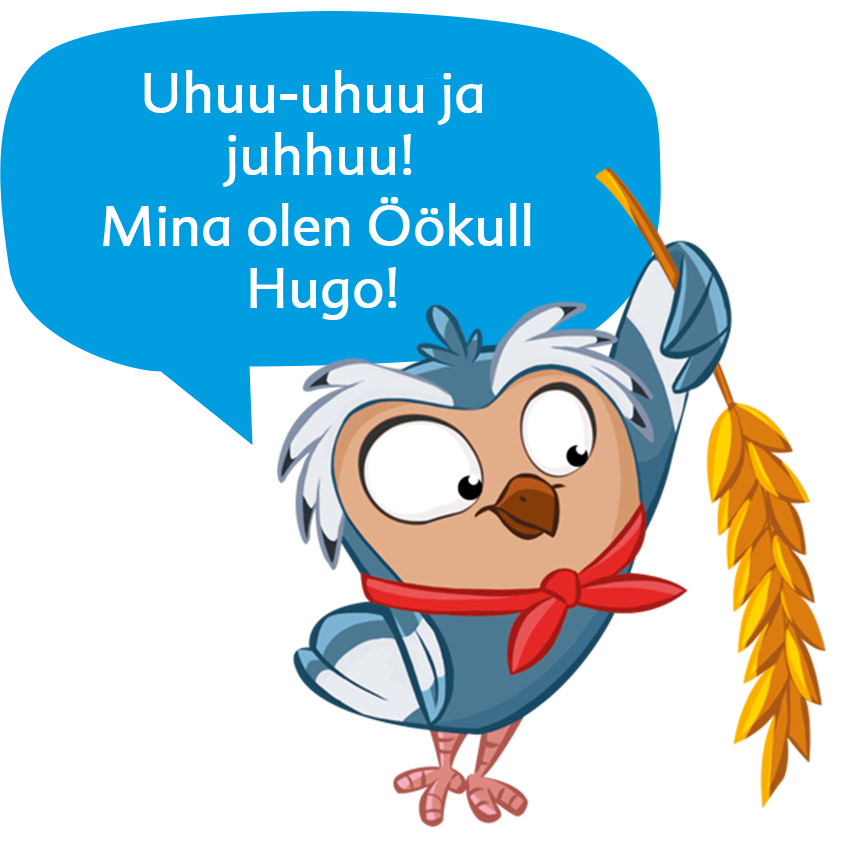 Karikatuurilind, kes hoiab nisuvart koos teksti sisaldava kõnemulliga.