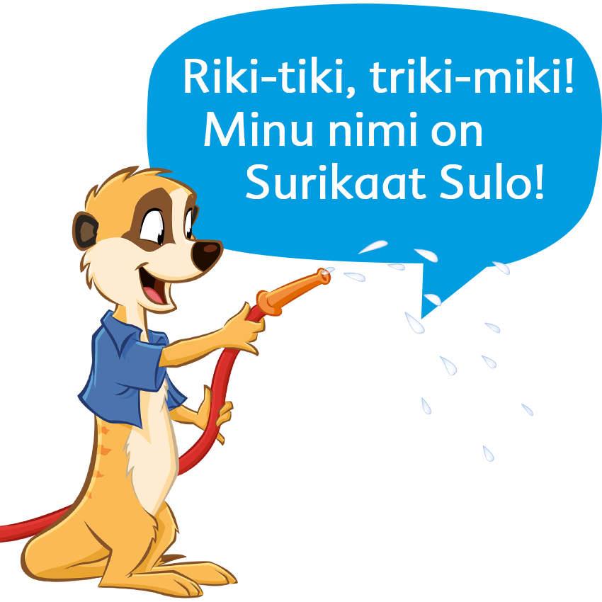 Meerkat hoiab voolikut, mis pritsib vett.