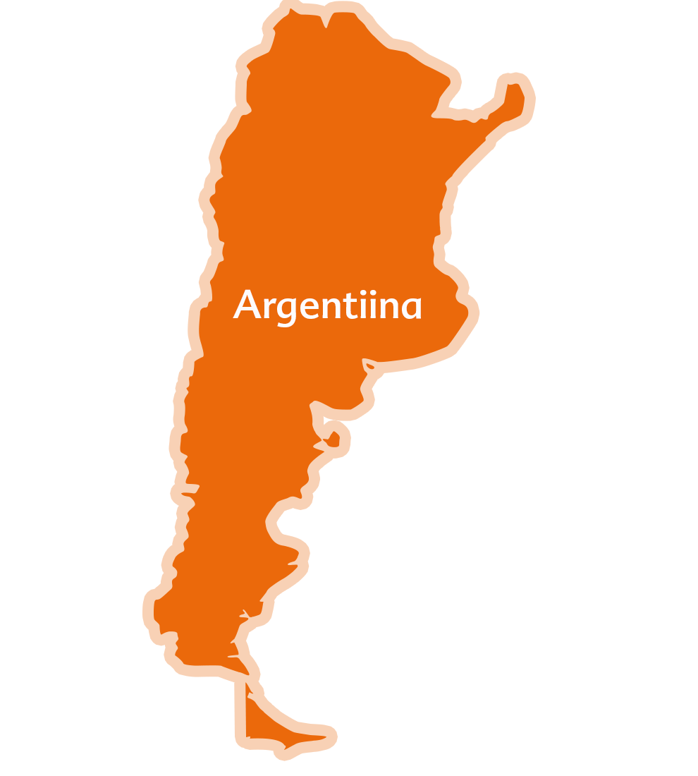 Lihtne Argentina kaart, mille keskele on kirjutatud riigi nimi.