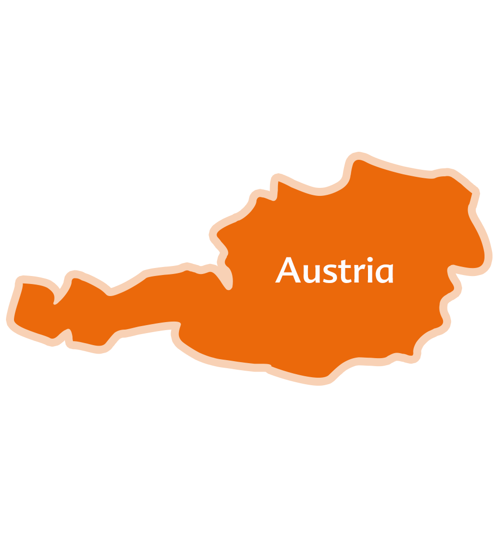 Lihtsustatud Austria kaart, millele on kirjutatud riigi nimi.