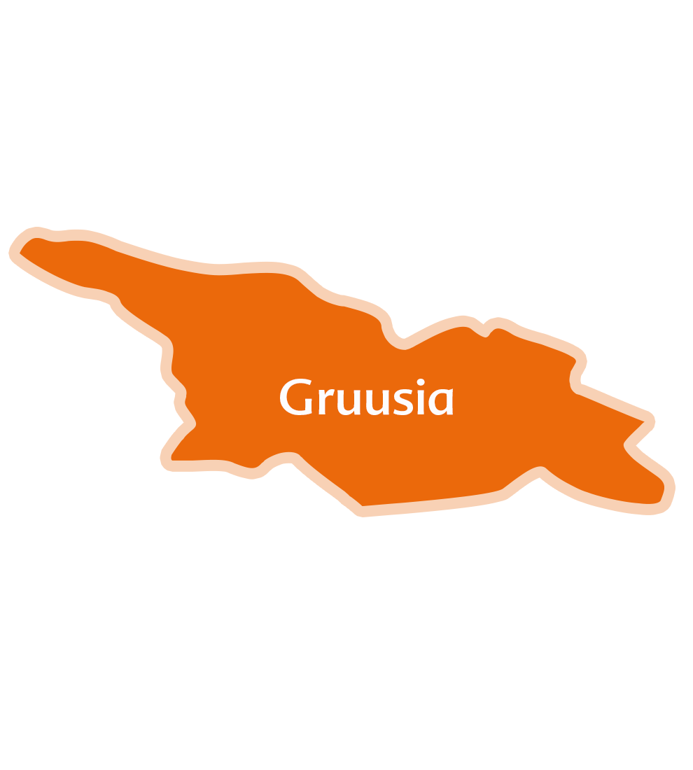 Maamassiivi siluett, millele on kirjutatud "Gruusia".