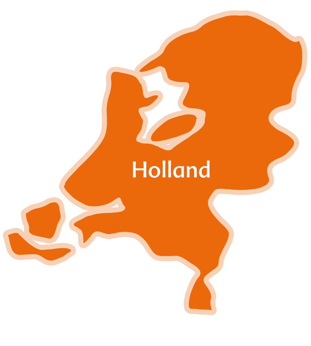 Madalmaade siluettkaart, mille keskele on kirjutatud sõna "Holland".