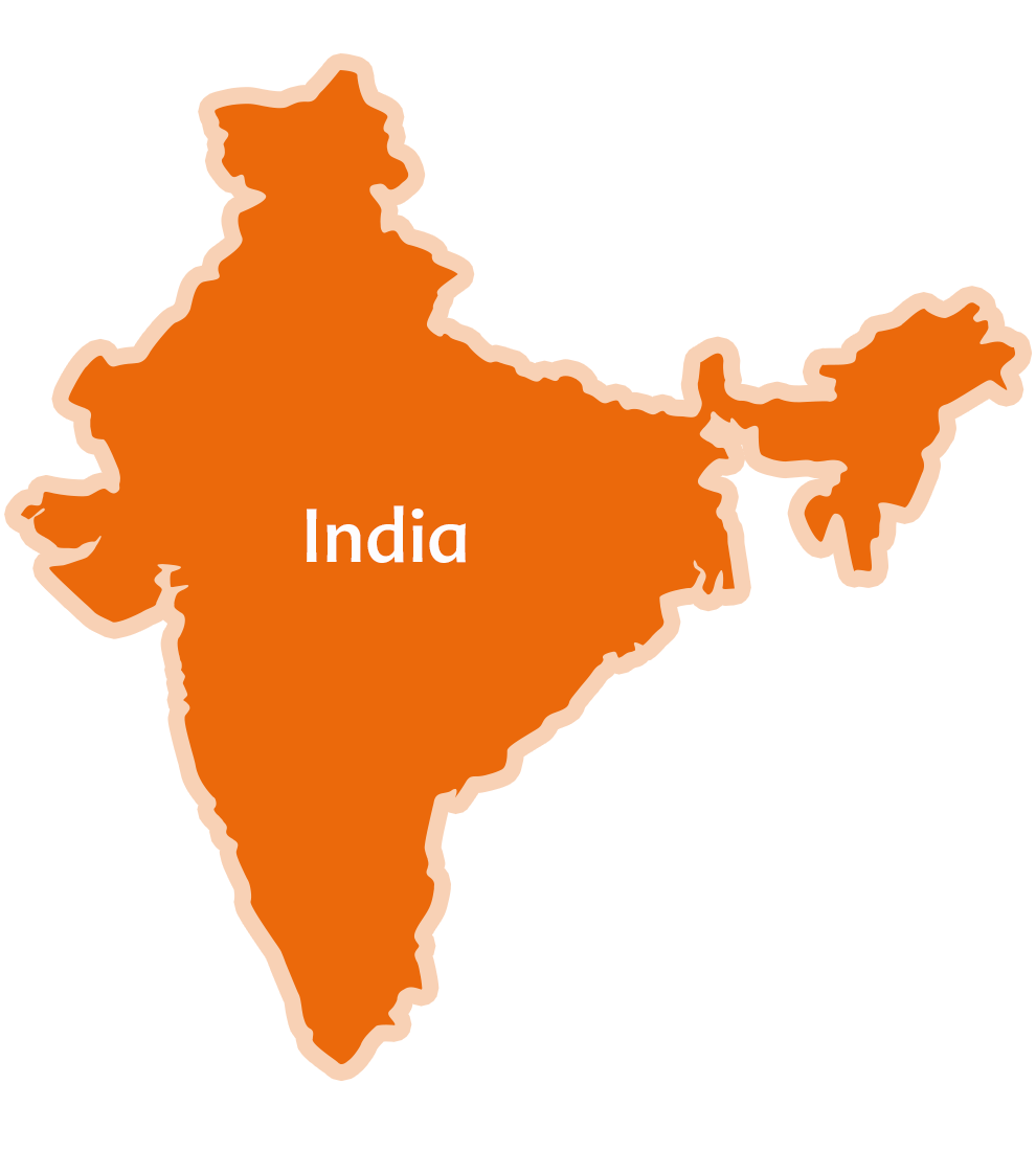 India siluettkaart, mille keskele on kirjutatud riigi nimi.