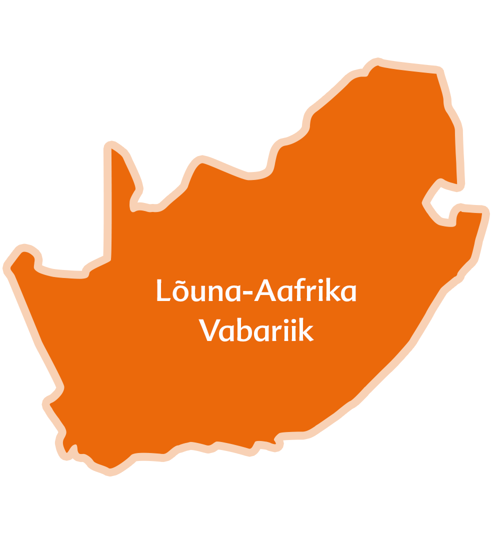 Lõuna-Aafrika kaart, millele on kirjutatud tekst "Louna-Aafrika Vabariik".