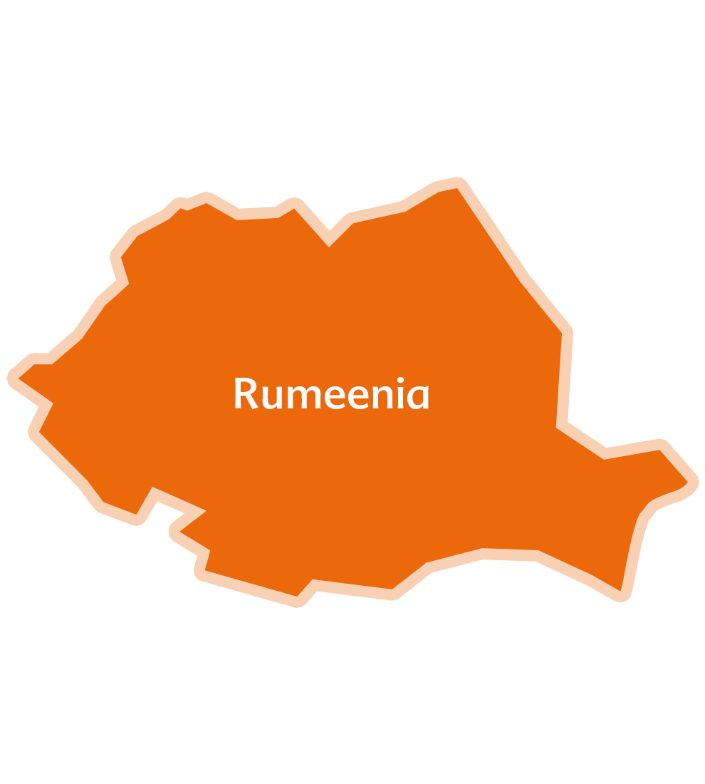 Rumeenia kaart, mille keskele on kirjutatud riigi nimi.