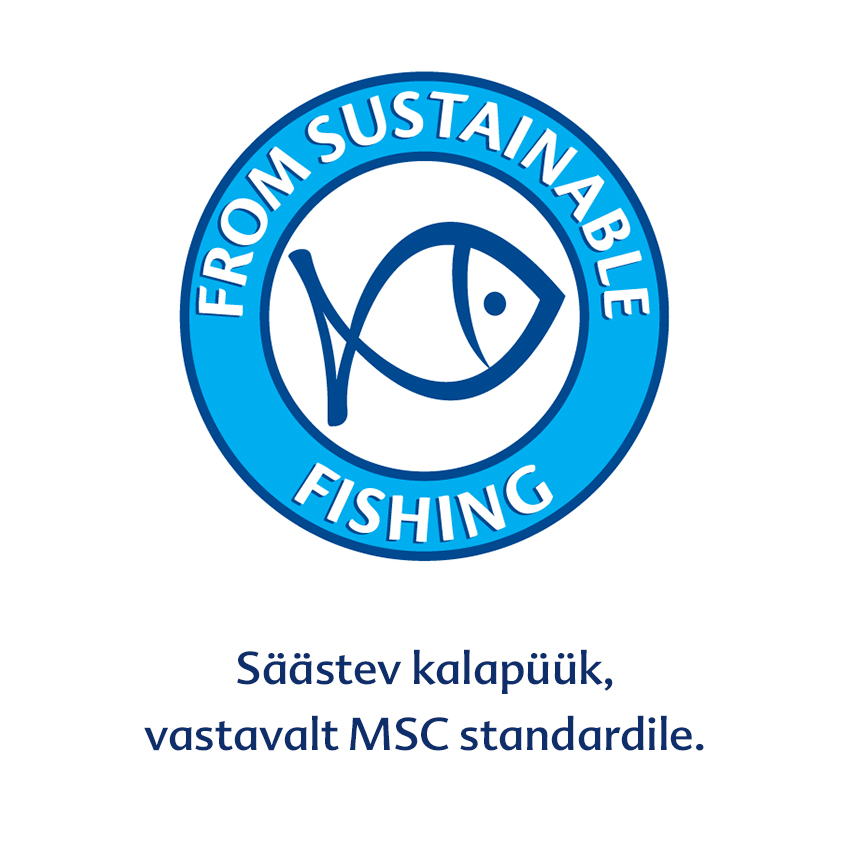 Ümmargune sinine logo, millel on kala ikoon ja tekst 