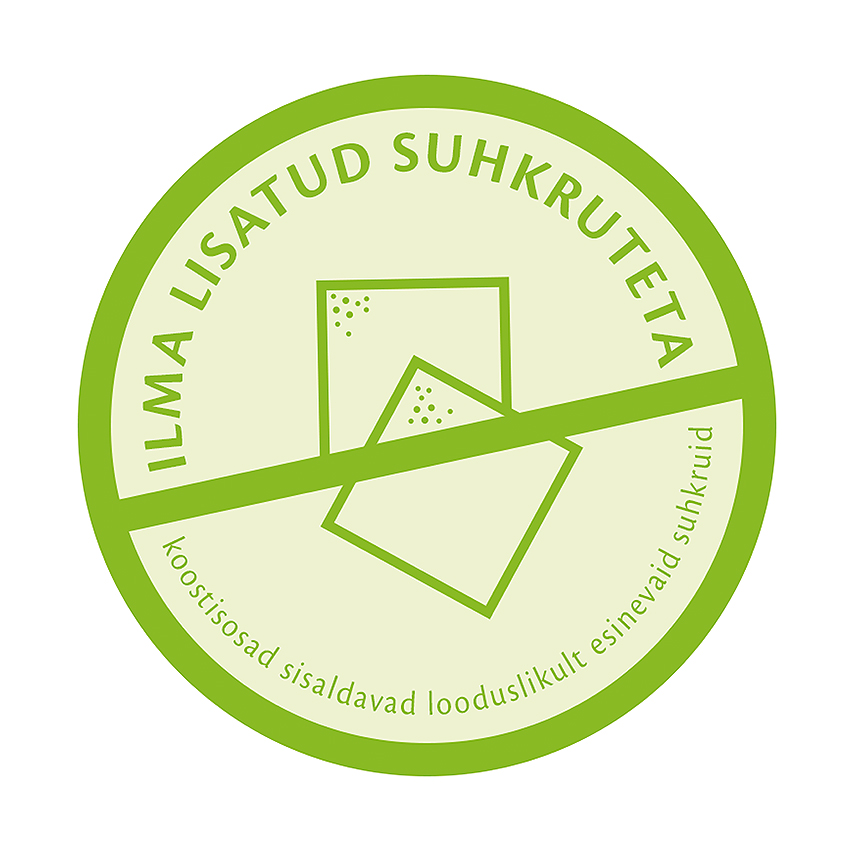 Ümmargune märk, millel on läbi kriipsutatud suhkrupakend ja mitte-ingliskeelne tekst.